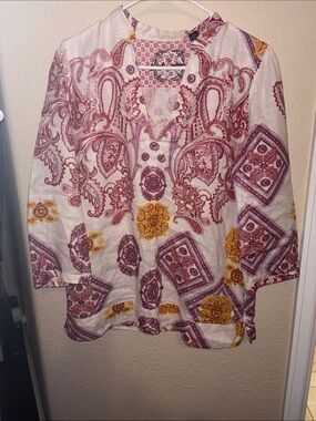Robert Graham White Tunic with Maroon and Mustard Paisley Print